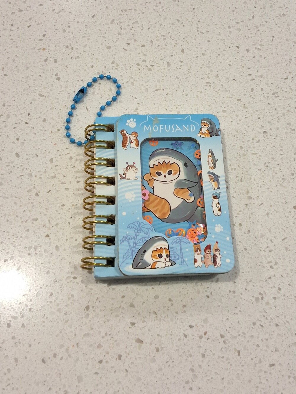 Mofusand Shark Cat Mini Spiral Notebook Blue Bag Charm Keychain, NEW